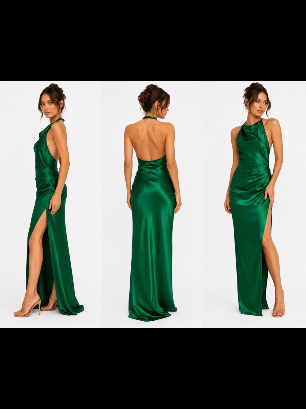 Amanda Uprichard Emerald Green Backless Halter Satin Gown